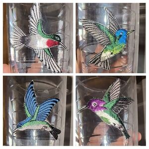 Vintage Embroidered Hummingbird Tervis Tumblers 16 oz Set of 4 Hot or Cold